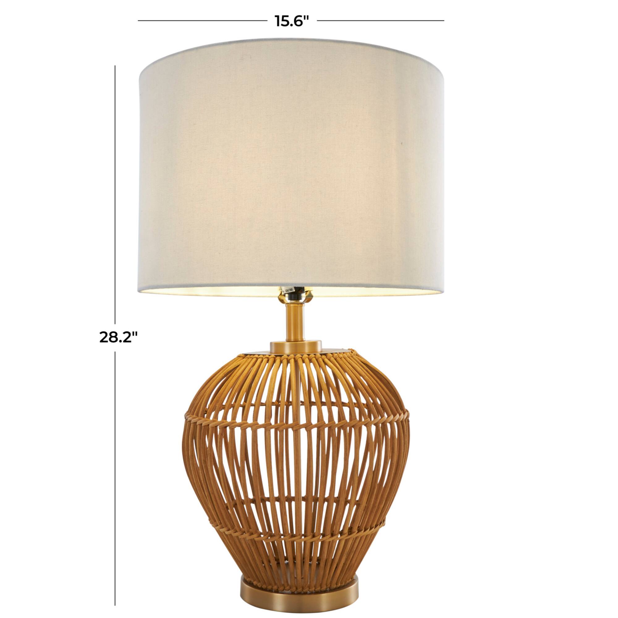 28" Brown Bohemian Round Woven Handmade Rattan Table Lamp